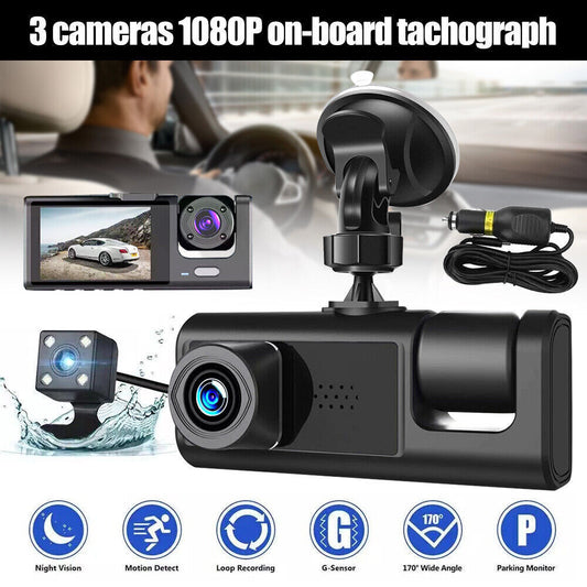 1080P Dash Cam with Front, Interior & Rear Cameras, Parking Guard